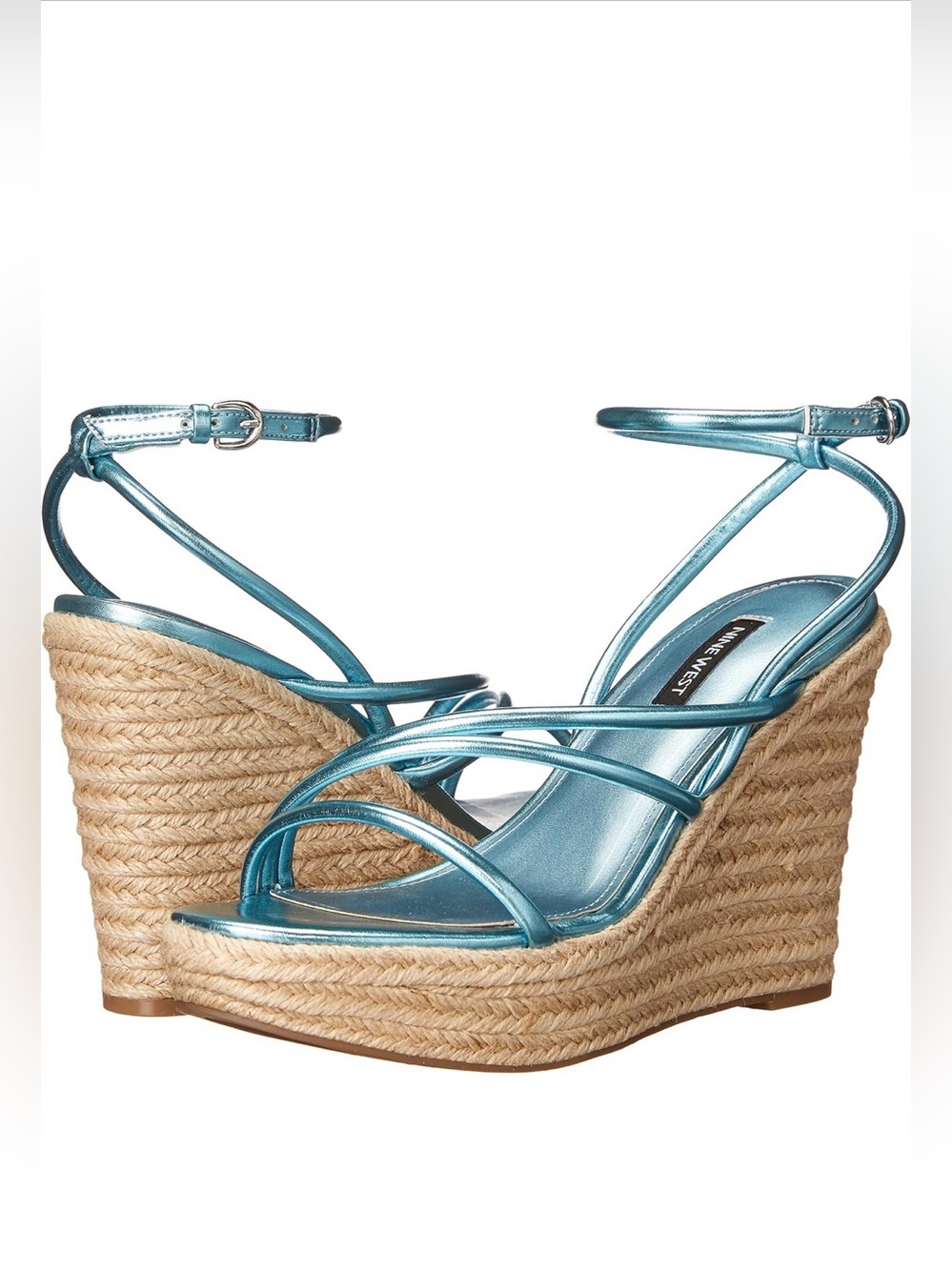 Nine West Hipsta3 Metallic Blue Espadrille Wedge Sandals Size 7 $109